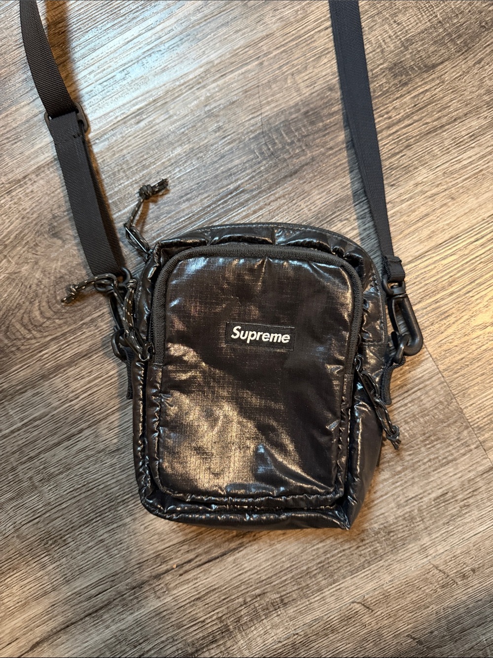 Supreme Black Shiny Crossbody Bag